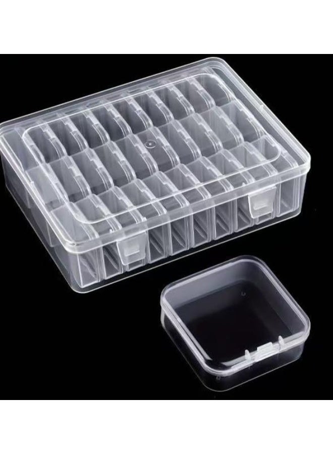 هومستر صندوق تنظيم مصنوع من البلاستيك الشفاف بـ 30 فتحة لتخزين حبات الجواهر مع غطاء | صندوق تنظيم متعدد الفتحات للزينة والمجوهرات وحبيبات الألماس وفن تزيين الأظافر | علبة صغيرة لفرز العناصر المنزلية على سطح المكتب، حاوية بلاستيكية شفافة | 22.5 × 17 × 6 سم - Image 2